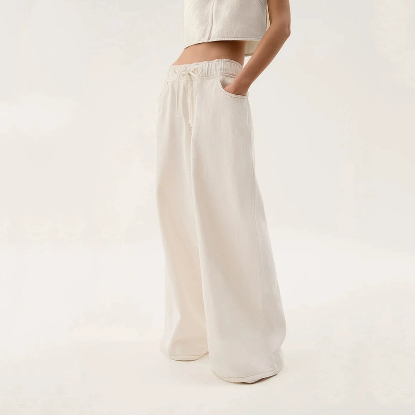 Denim Jeans Women Wide Leg Drawstring