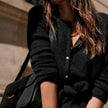 FJØRNA women's long sleeve mohair cardigan, soft and cozy, featuring a relaxed fit and button closure for stylish warmth.