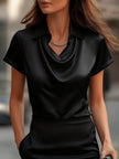 FJØRNA summer women's blouse with a cowl neck and short sleeves, stylish and lightweight top perfect for warm weather.