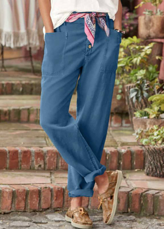 FJØRNA lightweight summer women's trousers, high waist relaxed fit, breathable casual pantalons, suitable for warm weather.