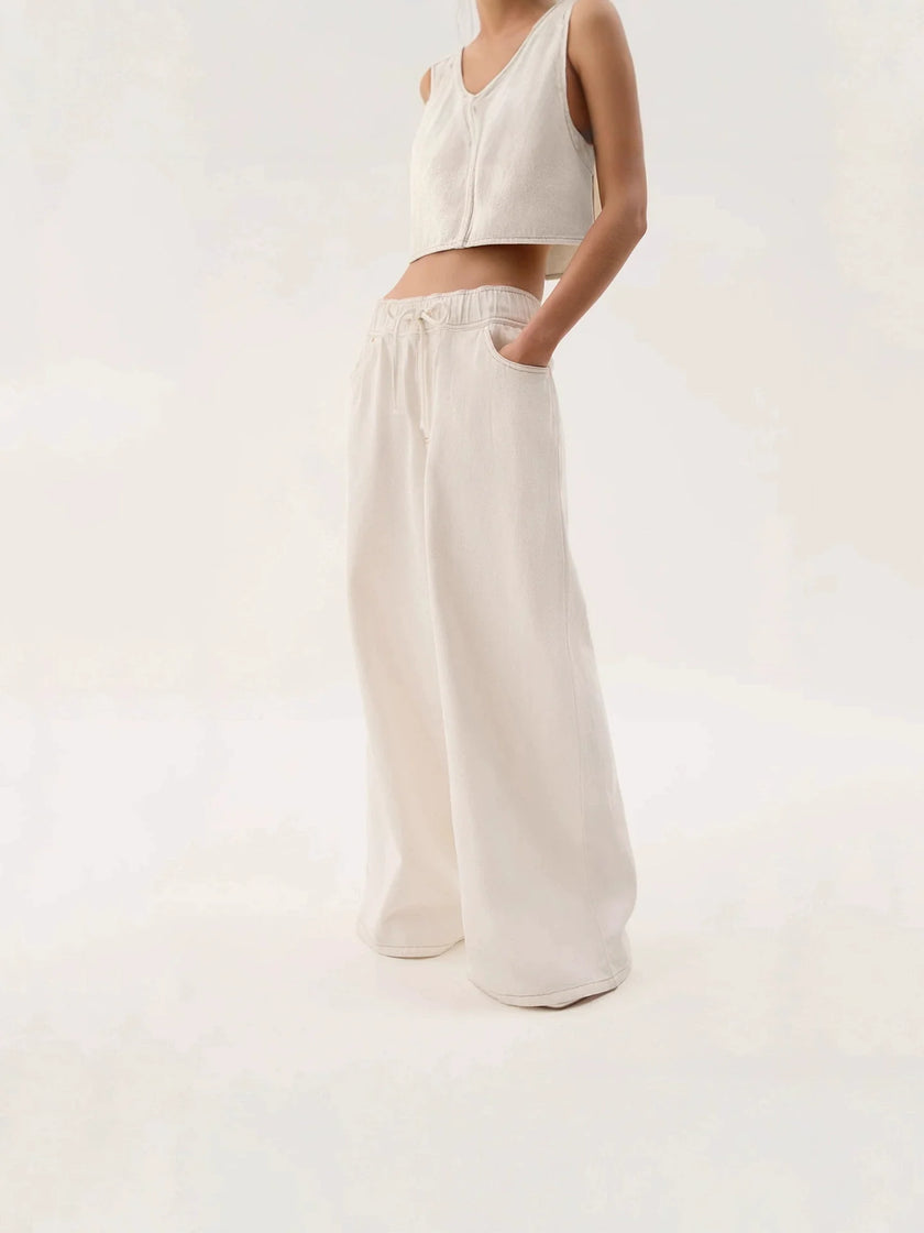 Denim Jeans Women Wide Leg Drawstring