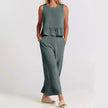 Elegant linen ruffle two-piece women's co-ord set by FJØRNA, featuring stylish ruffle details and relaxed fit.