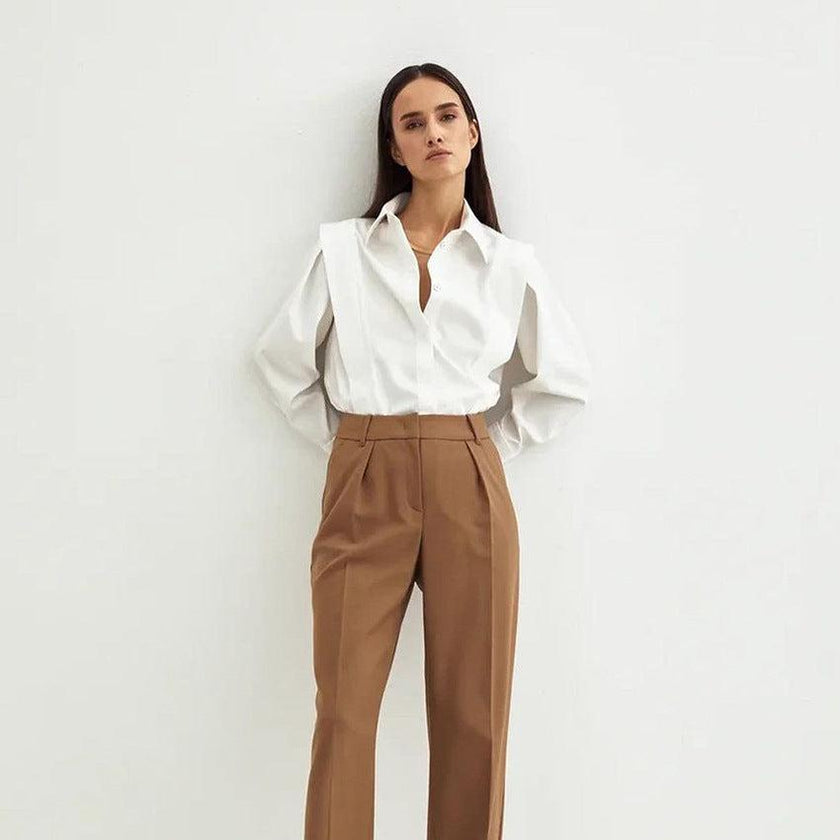 FJØRNA women's cotton blouse with long sleeves and classic collar, lightweight and breathable for everyday wear