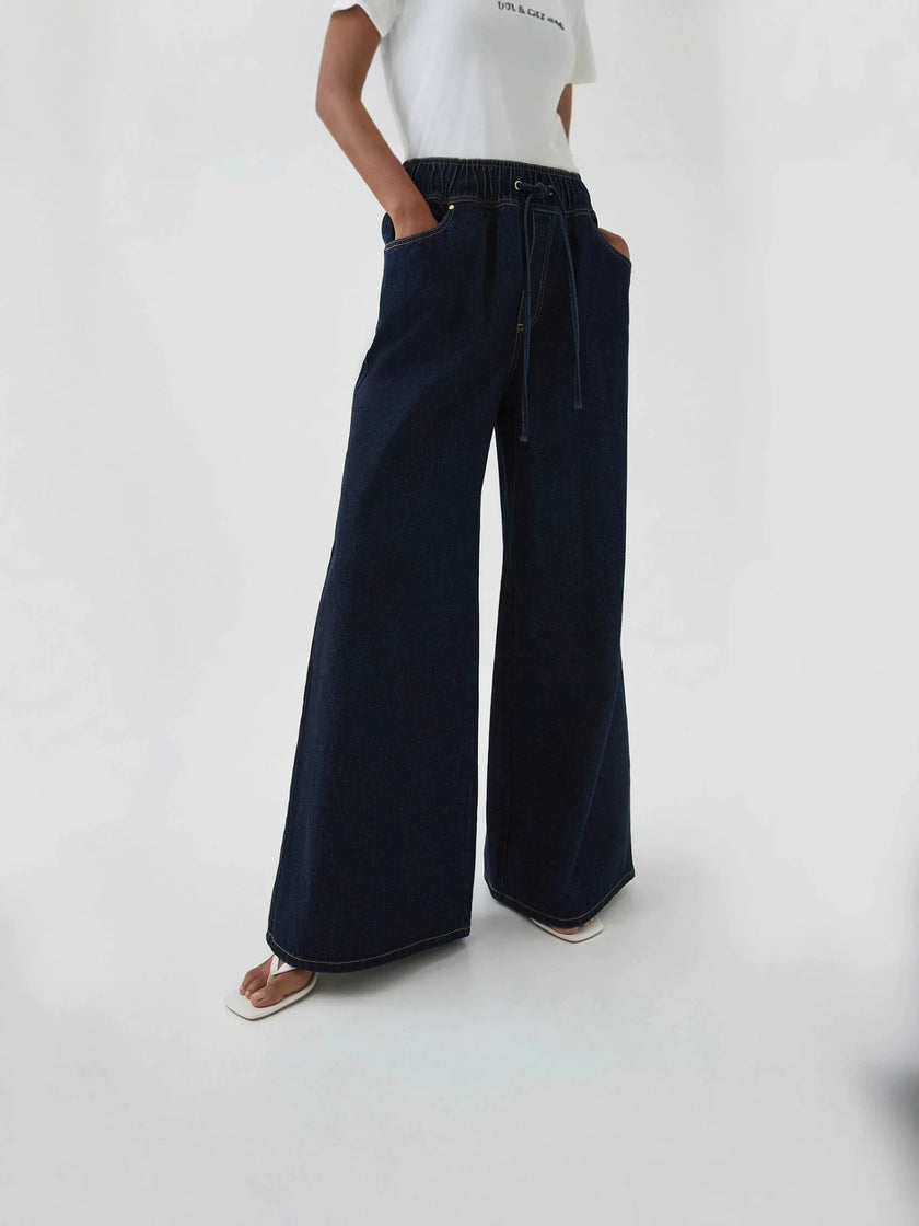 Denim Jeans Women Wide Leg Drawstring