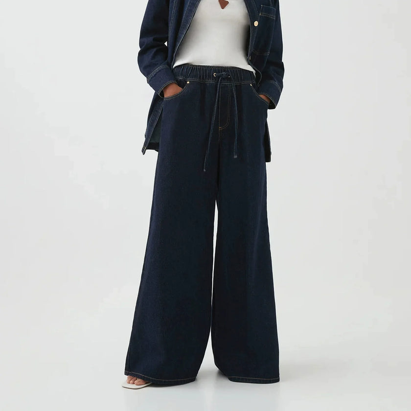 Denim Jeans Women Wide Leg Drawstring