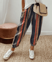 Olive green women's lightweight summer trousers by FJØRNA with relaxed fit, drawstring waist, and breathable fabric.