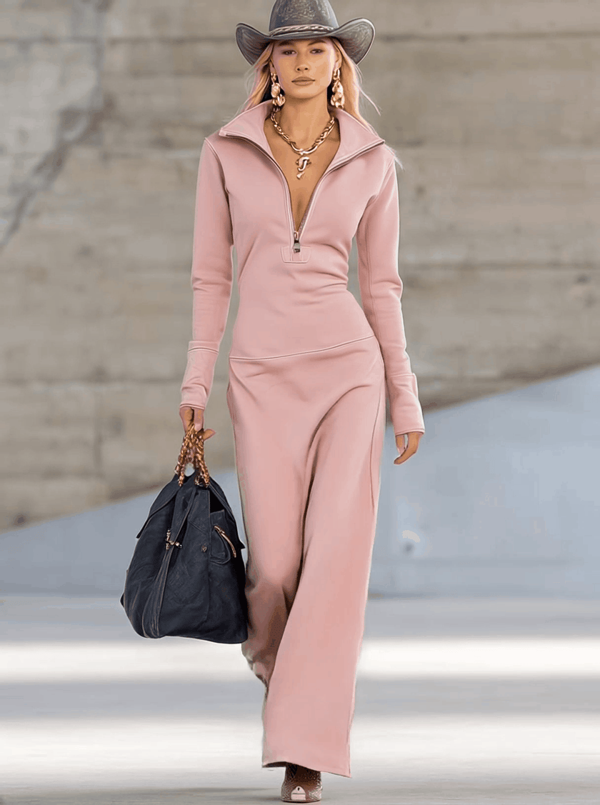 Pink V-Neck Maxi Dress | Evening Dress