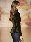 Dark green velvet blazer for women with gold buttons, stylish FJØRNA jacket suitable for elegant and casual wear.