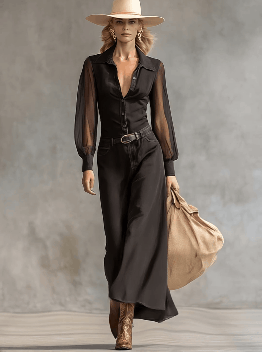 Black Denim V-Neck Maxi Dress | Casual Dress