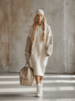 Beige Hooded Midi Dress For Women