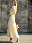 Cream Satin Pleated Maxi Dress | Casual Dress