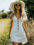 White Denim V-Neck Mini Dress | Casual Dress