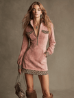 Pink Faux Suede Leopard Print Mini Dress | Casual Dress