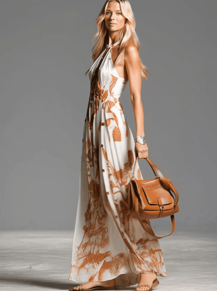 Off-White Chiffon Halter Neck Maxi Dress | Casual Dress