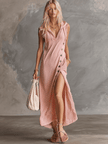Pink Lace V-Neck Midi Dress | Evening Dress