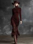 Burgundy Lace Maxi Dress | Evening Dress