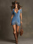 Blue Faux Suede Tassel Mini Dress | Casual Dress