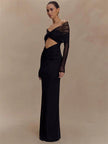 FJØRNA off-shoulder cut-out maxi dress featuring a flowing silhouette and stylish shoulder cut-outs, perfect for summer occasions.