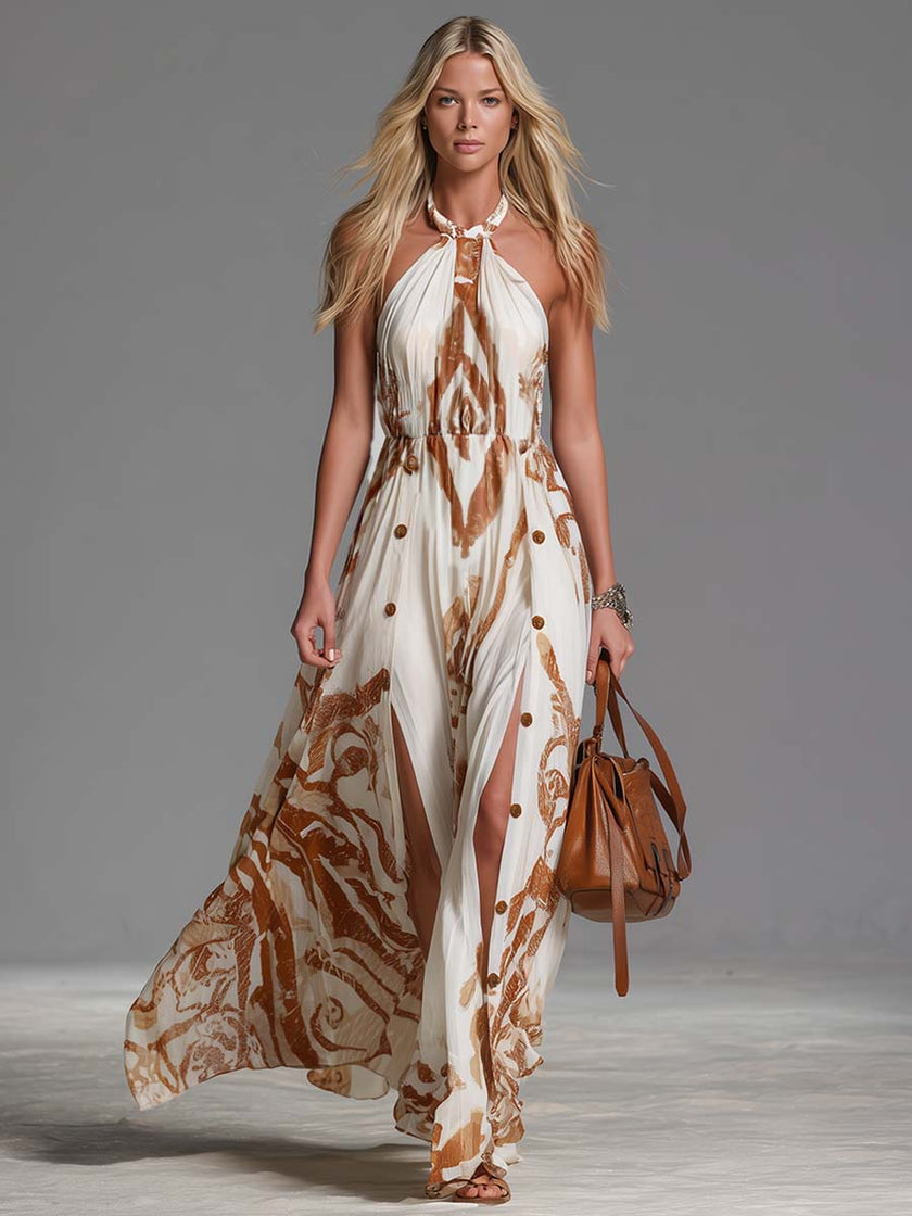Off-White Chiffon Halter Neck Maxi Dress | Casual Dress