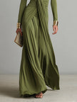 Olive Silk V-Neck Maxi Dress For Women