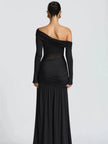 FJØRNA one-shoulder high-slit maxi dress for women, elegant summer dress with a flowing design and stylish slit detail.
