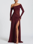 FJØRNA one-shoulder high-slit maxi dress for women, elegant summer dress with a flowing silhouette and stylish design.
