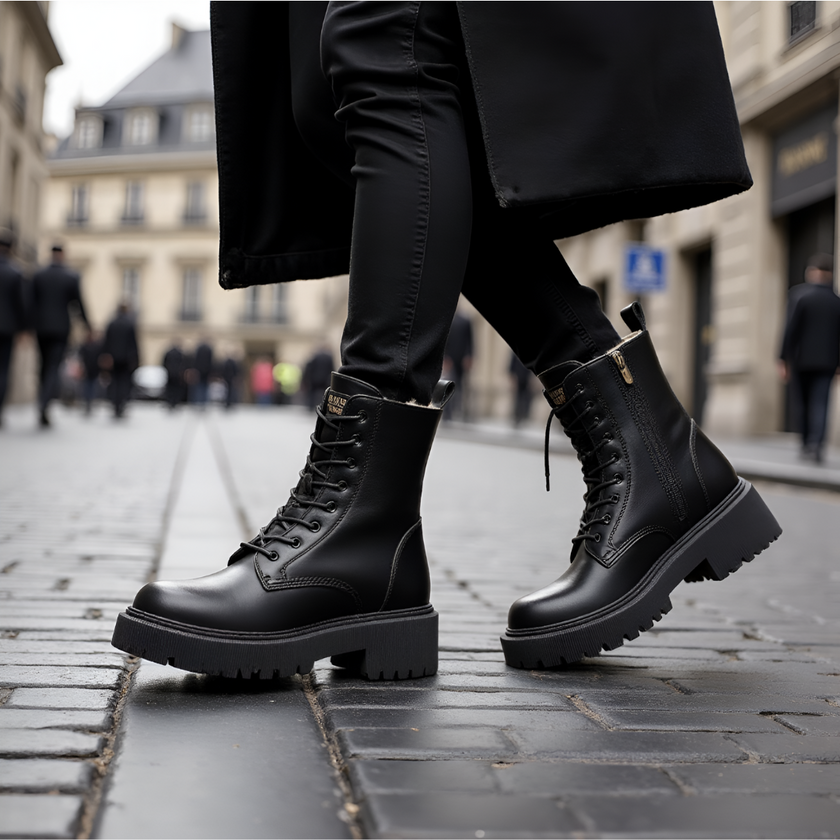 Andrea - Black Leather Winter Boots