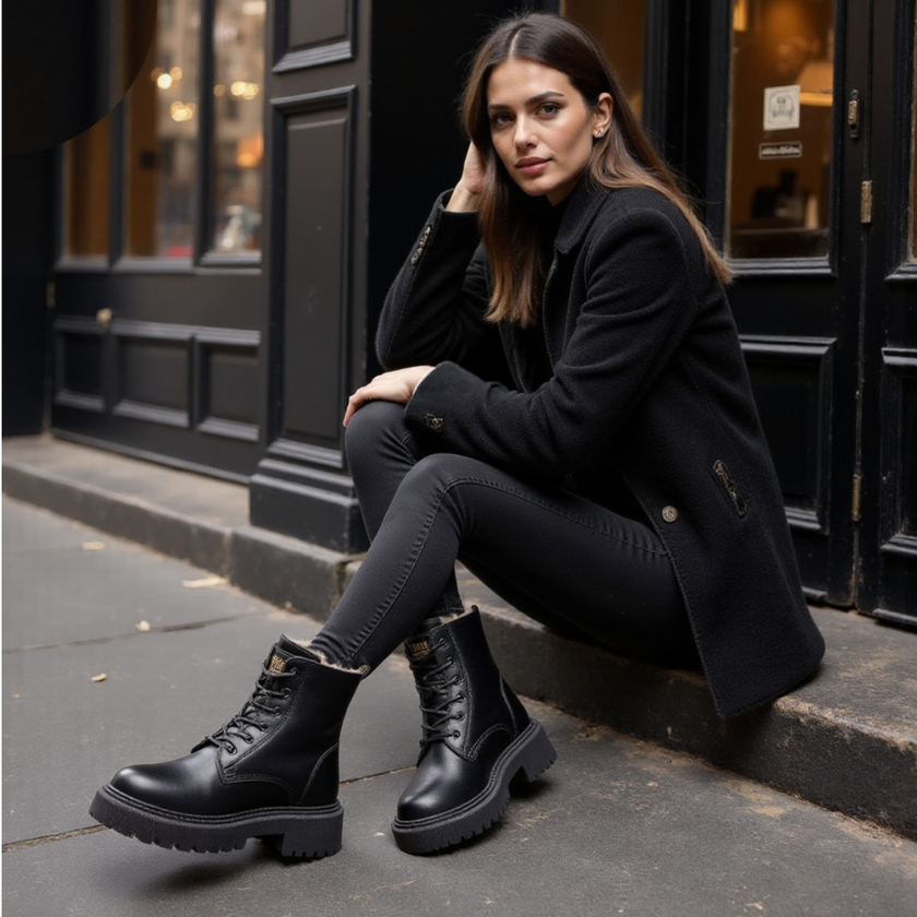 Andrea - Black Leather Winter Boots