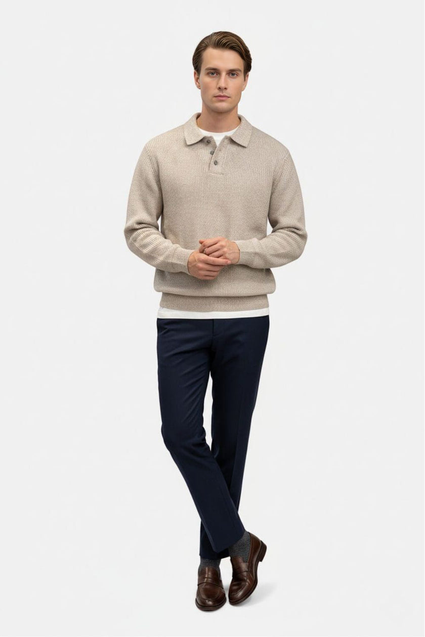 Men's High Stretch Knitted Jumper - Classic Polo Collar Comfort in Various Colors - 3