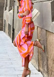 FJØRNA Olivia printed shirt dress in white with a relaxed fit, featuring a button-down front and short sleeves.