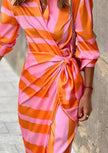 FJØRNA Olivia printed shirt dress in white, featuring a relaxed fit and stylish design ideal for casual or semi-formal wear.