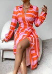 FJØRNA Olivia printed shirt dress in white, featuring a relaxed fit, collar, and button-down front, perfect for casual wear.