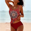FJØRNA women's high waist summer bikini with colorful print, stylish swimwear perfect for beach or poolside lounging