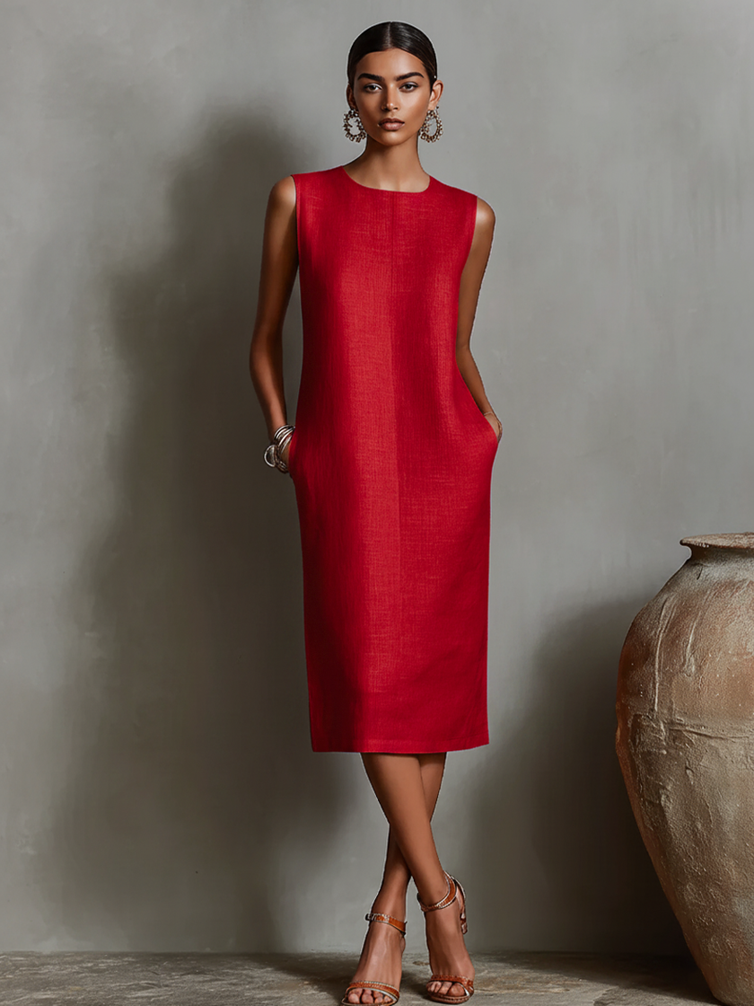 Orange Linen Sleeveless Mini Womens Dress Womens | Evening Dress