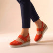 Orange FJØRNA orthopedic platform espadrille sandals for women with cushioned footbed and woven jute heel.