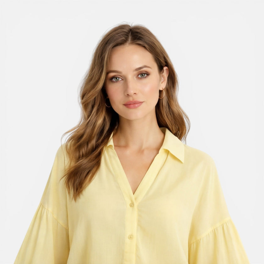 Women's lightweight summer blouse by FJØRNA, loose fit vacation shirt with relaxed style and airy fabric.
