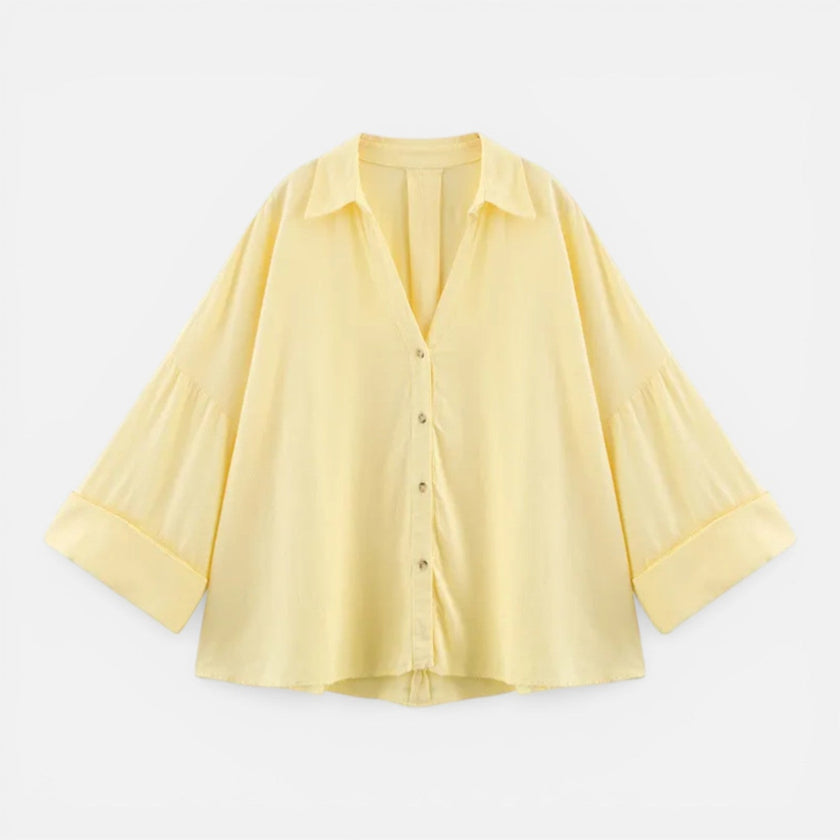 Lightweight women's summer blouse by FJØRNA, loose fit vacation shirt with airy fabric and relaxed style.