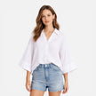 Women's lightweight summer blouse by FJØRNA, loose fit vacation shirt with airy fabric and relaxed style, perfect for warm weather.