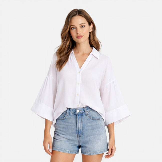Women's lightweight summer blouse by FJØRNA, loose fit vacation shirt with airy fabric and relaxed style, perfect for warm weather.