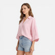 FJØRNA women's lightweight summer blouse, loose fit vacation shirt, breathable fabric, oversized style, perfect for warm weather.