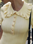 FJØRNA Peter Pan Collar women's mini dress, stylish party and day dress with a classic collar, shown in a close-up image.