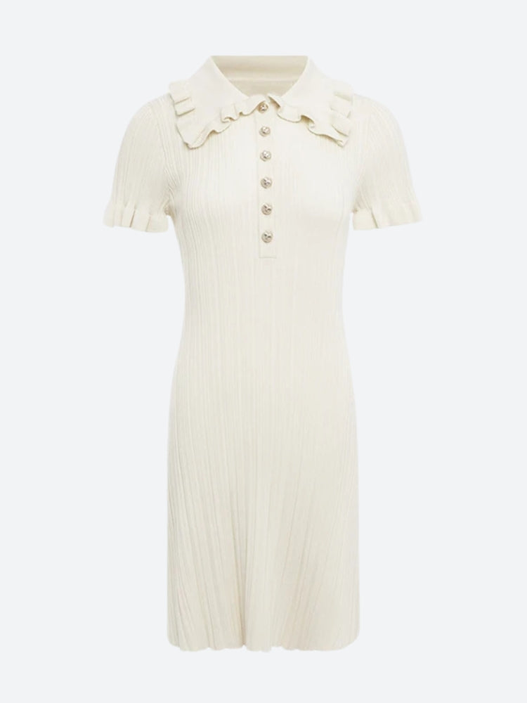 FJØRNA women's mini dress with Peter Pan collar, perfect for party or day wear, shown in a stylish, casual design.