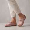 Pink FJØRNA orthopedic peep-toe chain link wedge sandals for women with open toes and stylish strap detailing.