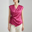 Pink FJØRNA summer women's sleeveless satin blouse with V-neck, perfect for warm weather and stylish daytime wear.