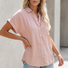 Pink FJØRNA women's collared button-up blouse with cuffed sleeves and chest pocket, stylish and casual top for women.