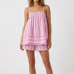 Pink lightweight striped smocked cami and relaxed shorts set by FJØRNA, perfect for comfortable daywear.