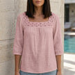 Pink summer blouse for women with square neckline and lace detailing, stylish top from FJØRNA.
