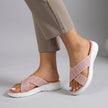 Pink FJØRNA women's orthopedic sandals with adjustable criss-cross straps and cushioned soles, designed for comfort and support.
