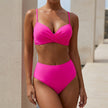 Pink FJØRNA sweetheart neckline bikini set with high-waisted bottoms, form-fitting design, perfect for stylish beachwear.