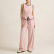 Pink FJØRNA contrast trim two-piece set with relaxed wide-leg pants and matching top, stylish and comfortable for casual wear.